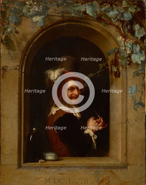 Man with pipe at a window, ca 1658.