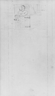 Man with Pipe Standing Behind (Barn) Door (from Sketchbook), . Creator: John William Casilear