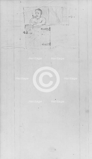 Man with Pipe Standing Behind (Barn) Door (from Sketchbook), . Creator: John William Casilear.