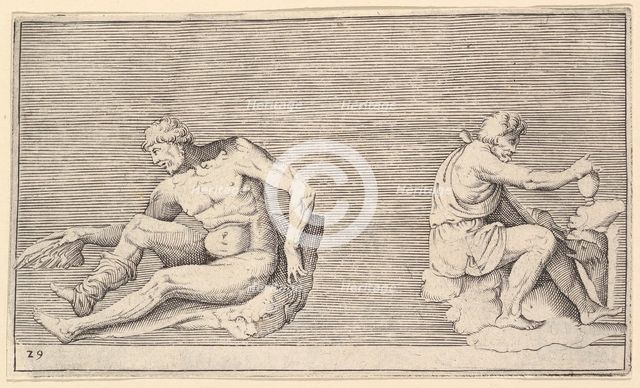 Man with Wing; Man with Vase and Dog, published ca. 1599-1622. Creator: Unknown.