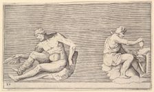 Man with Wing; Man with Vase and Dog, published ca. 1599-1622. Creator: Unknown