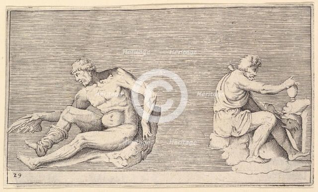 Man with Wing; Man with Vase and Dog, published ca. 1599-1622. Creator: Unknown.