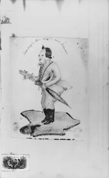 Man with Umbrella, Head of Man, Newspaper Engraving (from Sketchbook), . Creator: John William Casilear