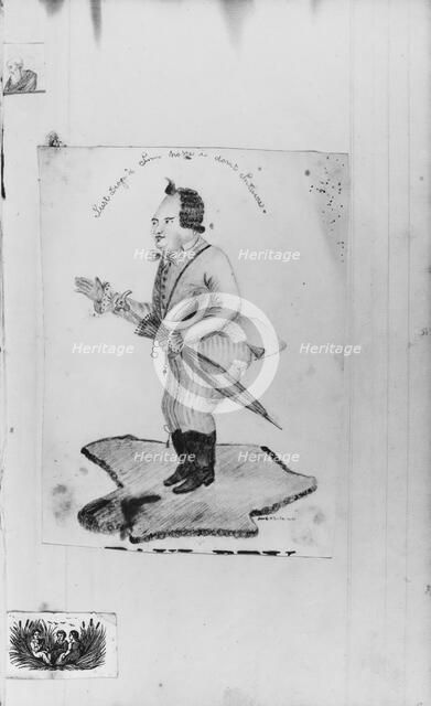 Man with Umbrella, Head of Man, Newspaper Engraving (from Sketchbook), . Creator: John William Casilear.