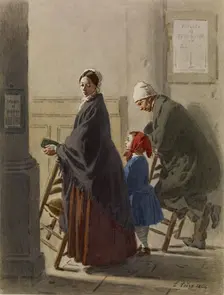 Man, Woman, and Girl at Prayer in Church, 1864. Creator: Leon Henri Antoine Loire