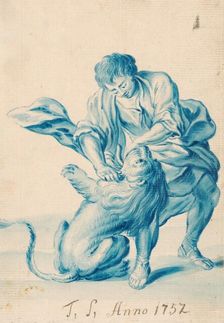 Man wrestling with a lion, 1752. Creator: Judas Thaddeus Supper