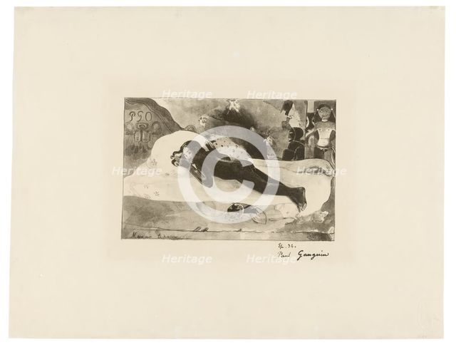 Manao tupapau (She Thinks of the Ghost or The Ghost Thinks of Her), from L’estampe originale, 1894. Creator: Paul Gauguin.