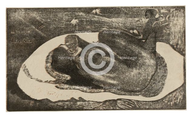Manao tupapau (She Thinks of the Ghost or The Ghost Thinks of Her), from the Noa Noa Suite, 1893/94. Creator: Paul Gauguin.
