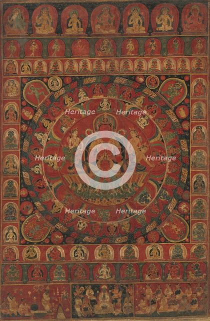 Mandala of the Sun God Surya Surrounded by Eight Planetary Deities, dated, likely 1379. Creator: Kitaharasa.