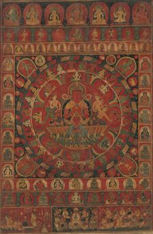 Mandala of the Sun God Surya Surrounded by Eight Planetary Deities, dated, likely 1379. Creator: Kitaharasa