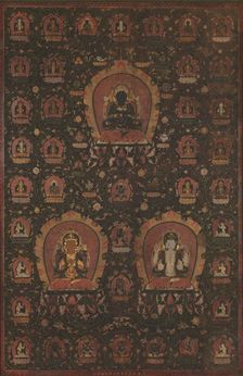 Mandala of Vajradhara, Manjushri and Sadakshari -Lokeshvara, dated 1479. Creator: Unknown