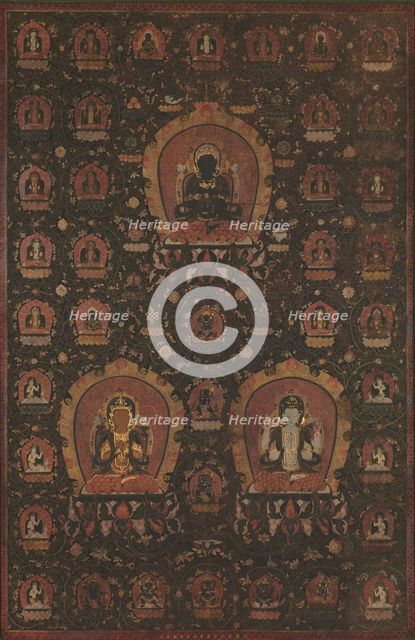 Mandala of Vajradhara, Manjushri and Sadakshari -Lokeshvara, dated 1479. Creator: Unknown.