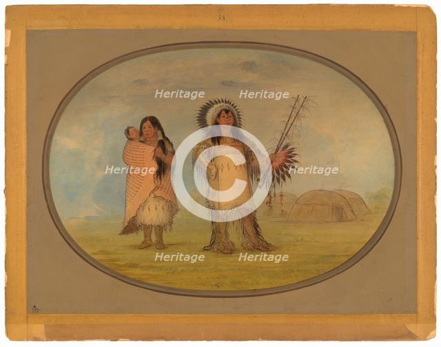 Mandan Civil Chief, His Wife, and Child, 1861/1869. Creator: George Catlin.