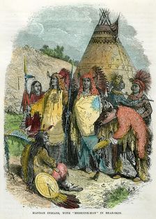Mandan Indians, with Medicine Man in Bear Skin c1875
