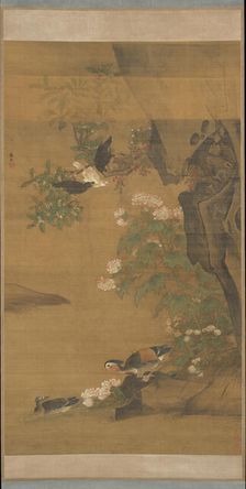 Mandarin ducks and cotton rose hibiscus. Creator: Lu Ji