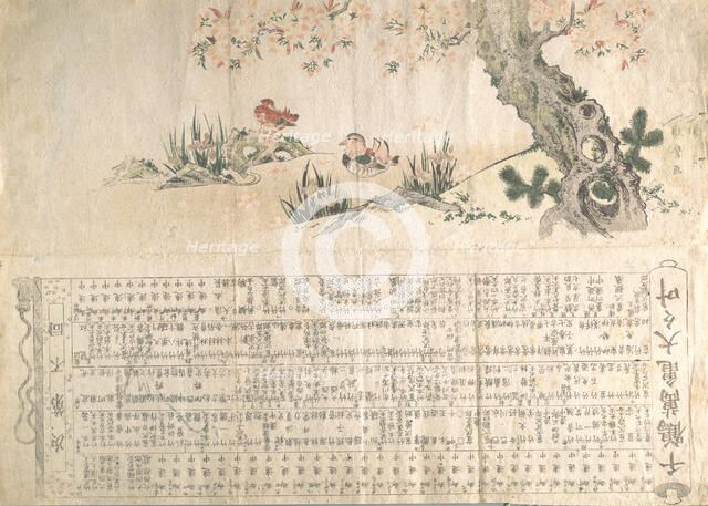 Mandarin Ducks in a Spring Landscape: Program for a Jururui Performance, ca. 1807.. Creator: Utamaro II.