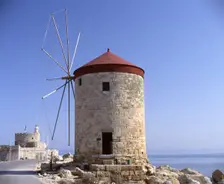 Mandraki Harbour, Rhodes, Greece, 2019. Creator: Ethel Davies