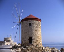 Mandraki Harbour, Rhodes, Greece, 2019. Creator: Ethel Davies