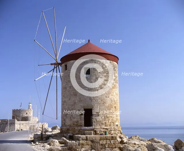 Mandraki Harbour, Rhodes, Greece, 2019. Creator: Ethel Davies.