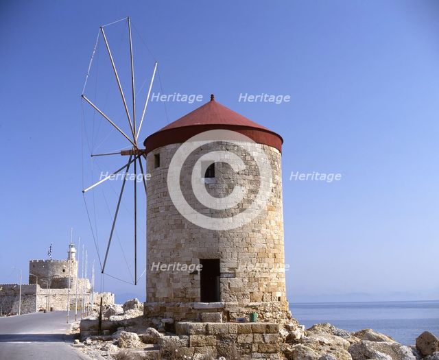 Mandraki Harbour, Rhodes, Greece, 2019. Creator: Ethel Davies.