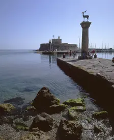 Mandraki Harbour, Rhodes, Greece, 2019. Creator: Ethel Davies