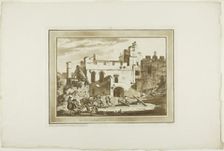 Manerbawr Castle, from Twelve Views in Aquatinta from Drawings taken...in South Wales,1775. Creator: Paul Sandby