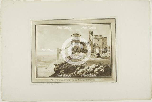 Manerbawr Castle in Pembroke Shire, from Twelve Views in Aquatinta from Drawings taken...South Wales Creator: Paul Sandby.