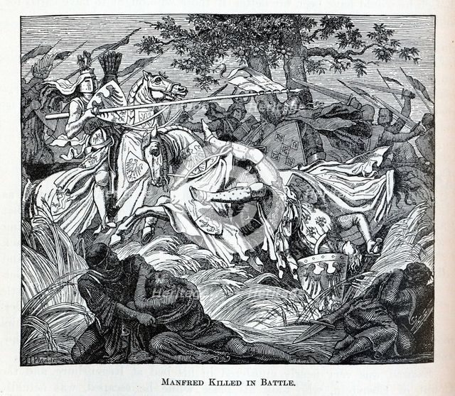Manfred Killed in Battle, 1882. Artist: Anonymous  