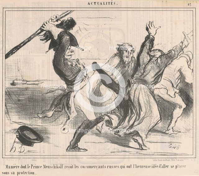 Manière dont le Prince Menschikoff reçoit les commerçants russes..., 19th century. Creator: Honore Daumier.