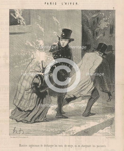 Manière ingénieuse de décharger les toites ..., 19th century. Creator: Honore Daumier.