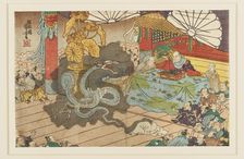 Manifestation of the Seven-faced divinity at Minobuzan, 9th month 1277, 19th century. Artist: Utagawa Kuniyoshi