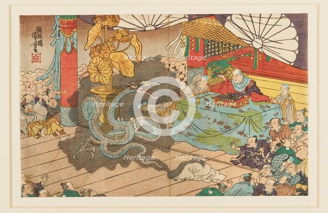 Manifestation of the Seven-faced divinity at Minobuzan, 9th month 1277,  19th century. Artist: Utagawa Kuniyoshi.
