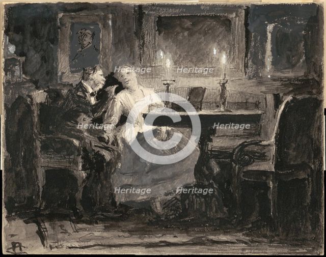 Manilovs. Illustration for the poem The Dead Souls by N. Gogol.