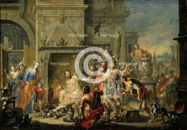 Manius Curius Dentatus refusing the Bribes of the Samnites. Artist: Platzer, Johann Georg (1704-1761)