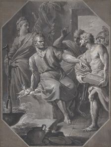 Manius Curius Dentatus Refusing the Presents of the Samnite Ambassadors, 1732-92. Creator: Fedele Fischetti