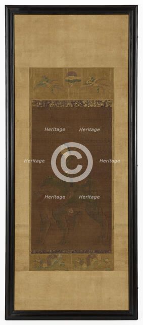 Manjushri riding a lion, Muromachi period, 1392-1568. Creator: Unknown.