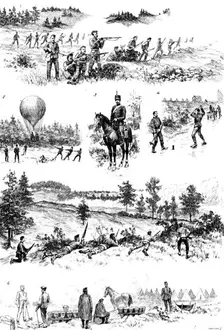 Manoeuvres of the First Army Corps in and around Wolmer Forest, Hampshire, 1890. Creator: Carl Hentschel