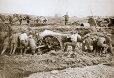 Manoeuvring a big gun in the mud, Somme campaign, France, World War I, 1916. Creator: Unknown