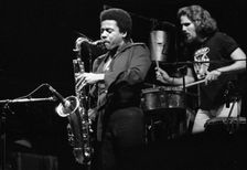 Manolo Badrena and Wayne Shorter, Odeon Hammersmith, London, 1976. Creator: Brian O'Connor