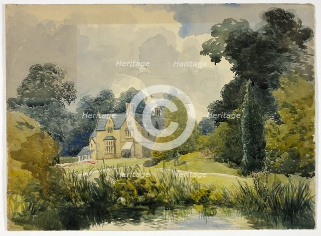 Manor House Seen from Pond, 1800-1899. Creator: Unknown.
