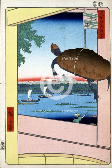 Mannen Bridge and the Fukagawa District (One Hundred Famous Views of Edo), 1856-1858.  Creator: Hiroshige, Utagawa (1797-1858).