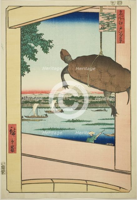 Mannen Bridge, Fukagawa (Fukagawa Mannenbashi), from the series "One Hundred..., 1857. Creator: Ando Hiroshige.