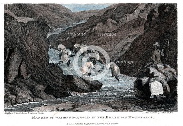'Manner of Washing for Gold in the Brazilian Mountains', 1814. Creator: Lester.