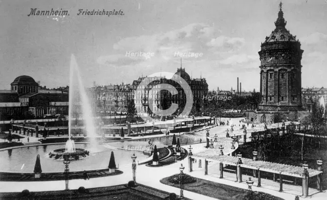 Mannheim Friedrichsplatz - buildings & fountain. Creator: Unknown.