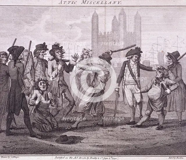 'Manning the navy', Tower Hill, London, 1790. Artist: John Barlow