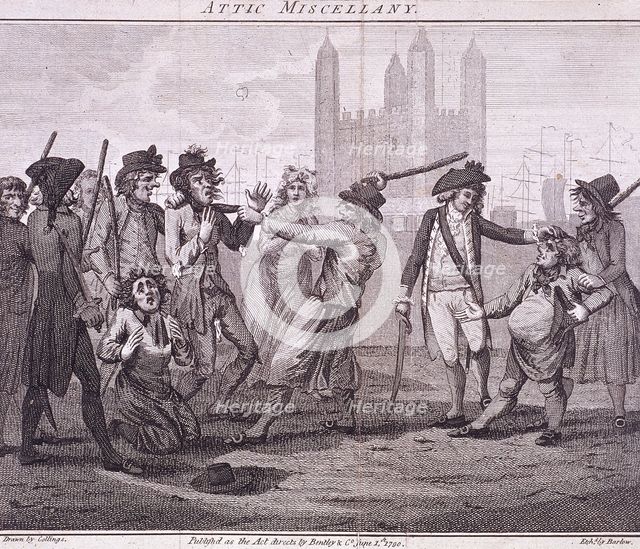 'Manning the navy', Tower Hill, London, 1790. Artist: John Barlow