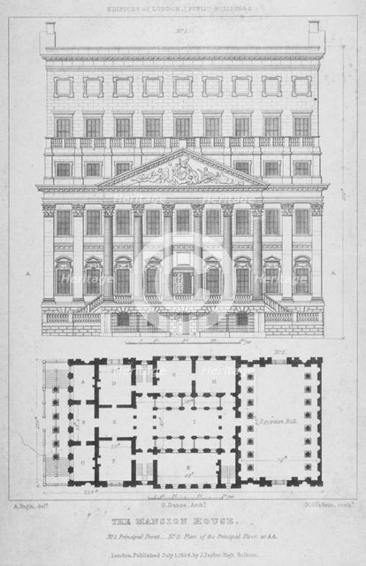 Mansion House, City of London, 1826. Artist: George Gladwin