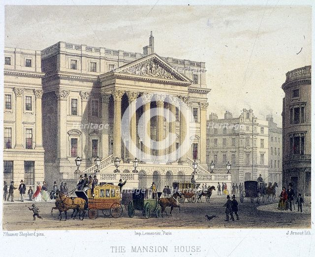 Mansion House (exterior), London, 1854. Artist: Jules Louis Arnout