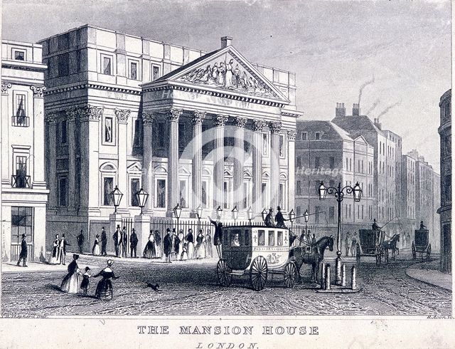 Mansion House (exterior), London, c1830. Artist: R Acon
