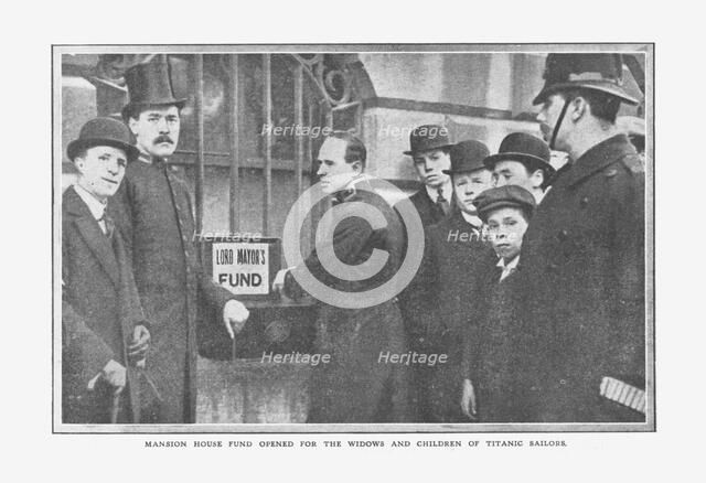 'Mansion House Fund Opened for the Widows and Children of Titanic Sailors', April 20, 1912. Creator: Unknown.